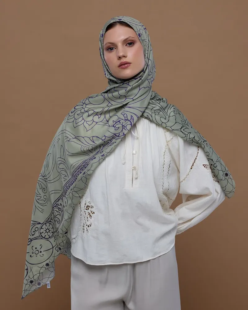 Krem Zencefil & Menekşe Efsunlu Desen Şal - 04 · görsel 4