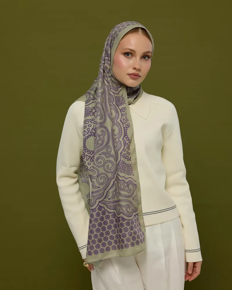 Krem Zencefil & Menekşe Bala Hatun Desen Şal - 04