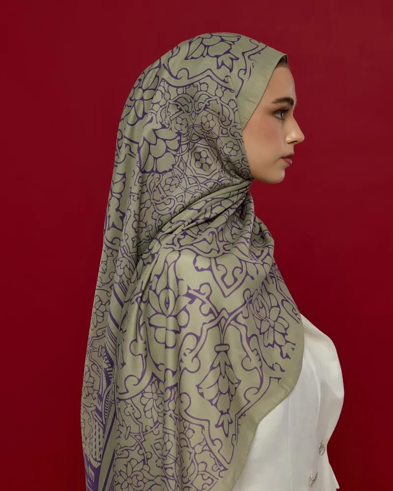 Krem Zencefil & Menekşe Harem Rüyası Desen Şal - 04