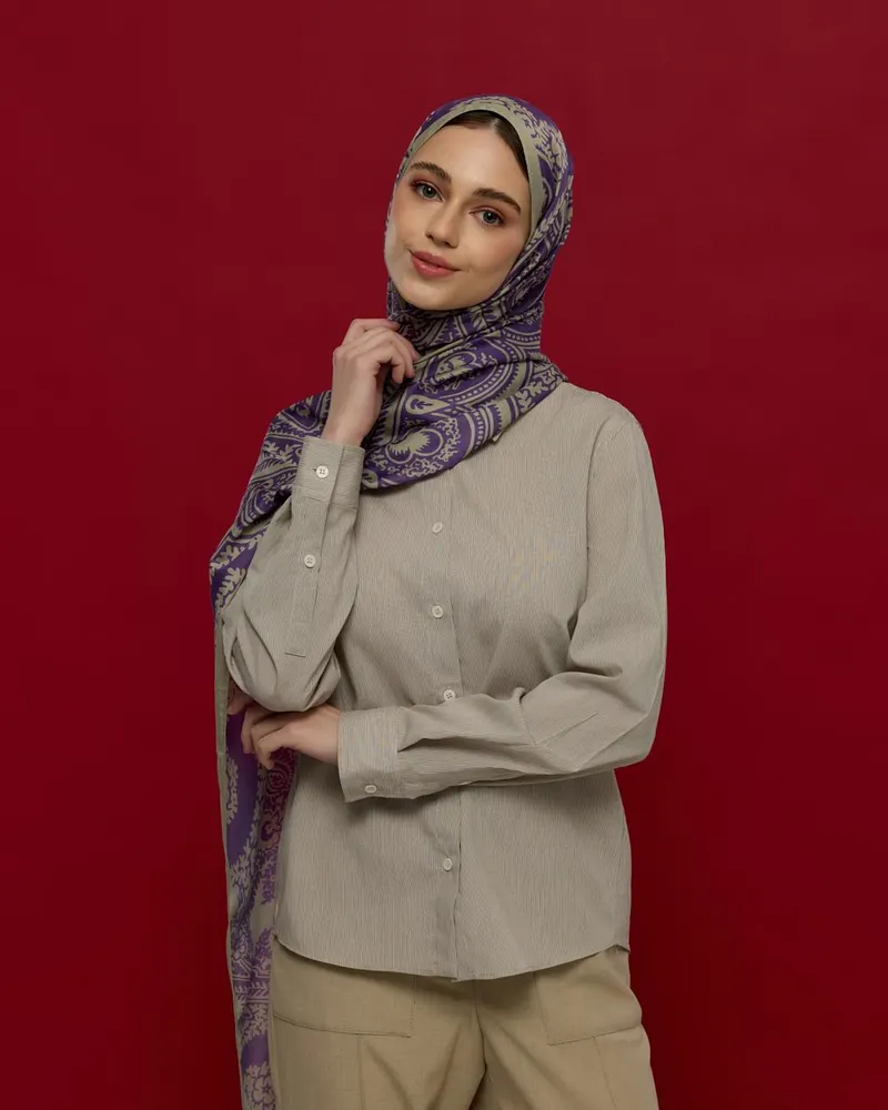 Krem Zencefil & Menekşe Sultani Desen Şal - 04