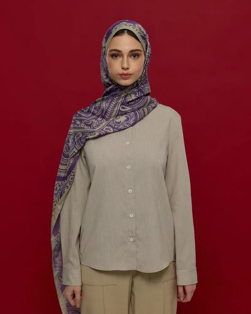 Krem Zencefil & Menekşe Sultani Desen Şal - 04