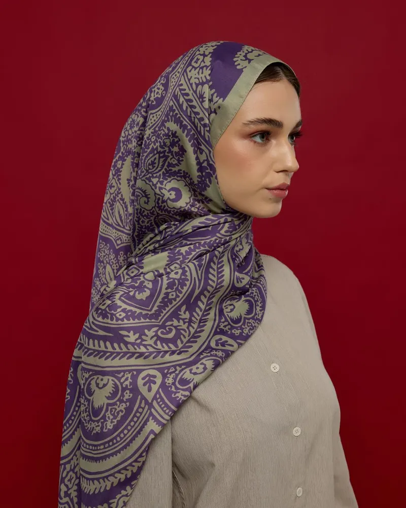 Krem Zencefil & Menekşe Sultani Desen Şal - 04