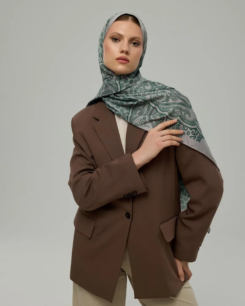 Krem & Zümrüt Bala Hatun Desen Şal - 56