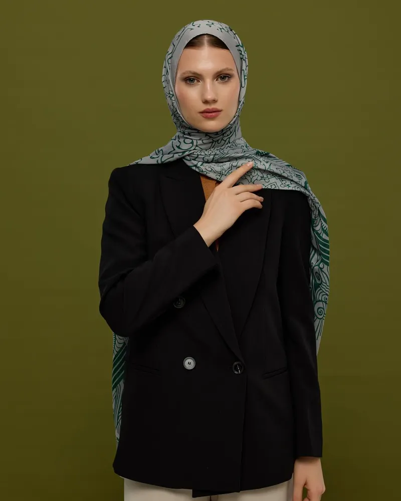 Krem & Zümrüt Harem Rüyası Desen Şal - 56