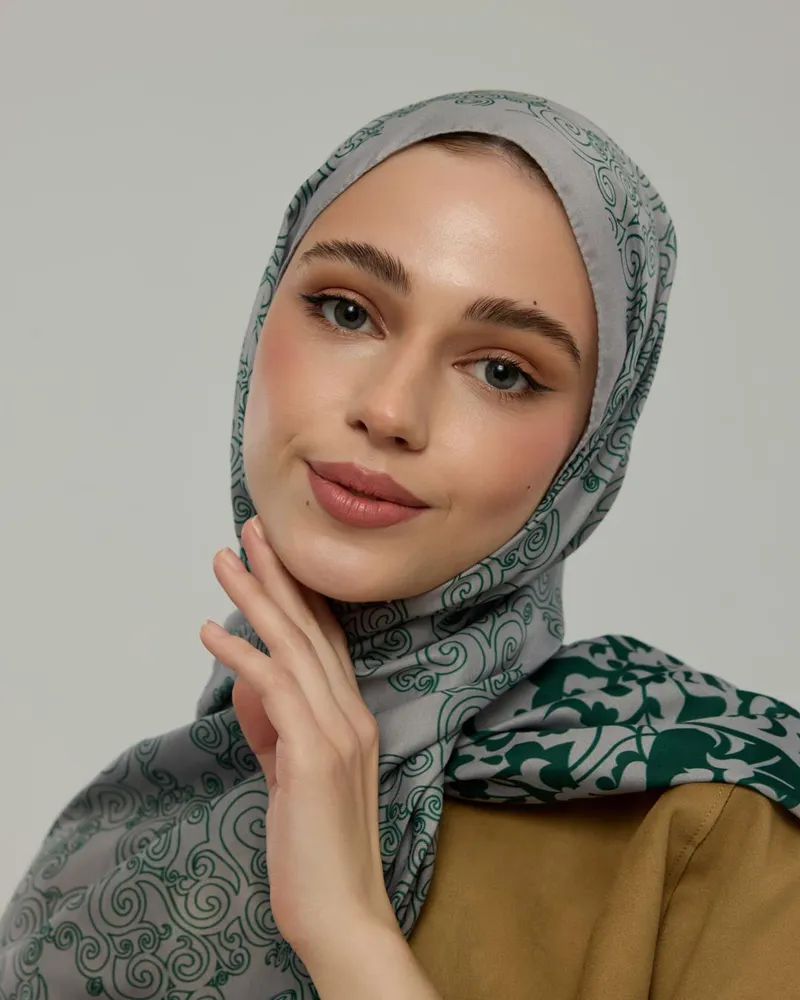 Krem & Zümrüt Saraylı Desen Şal - 56