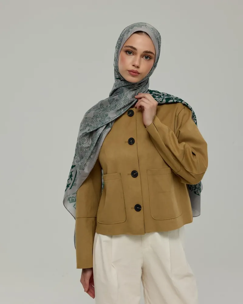Krem & Zümrüt Saraylı Desen Şal - 56