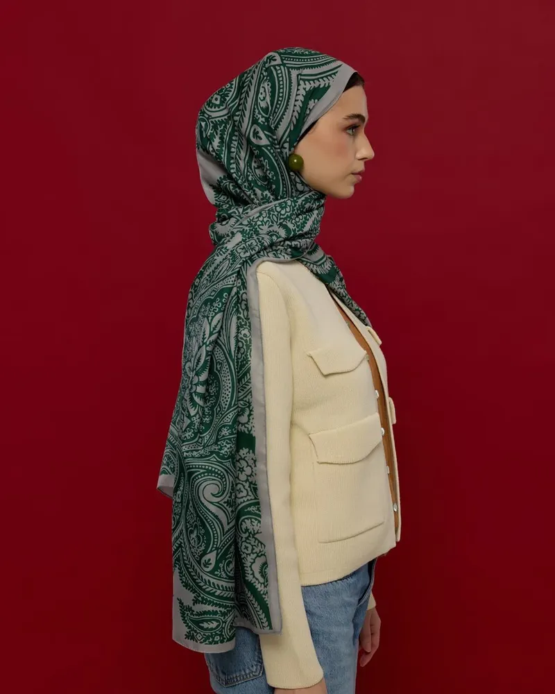 Krem & Zümrüt Sultani Desen Şal - 56