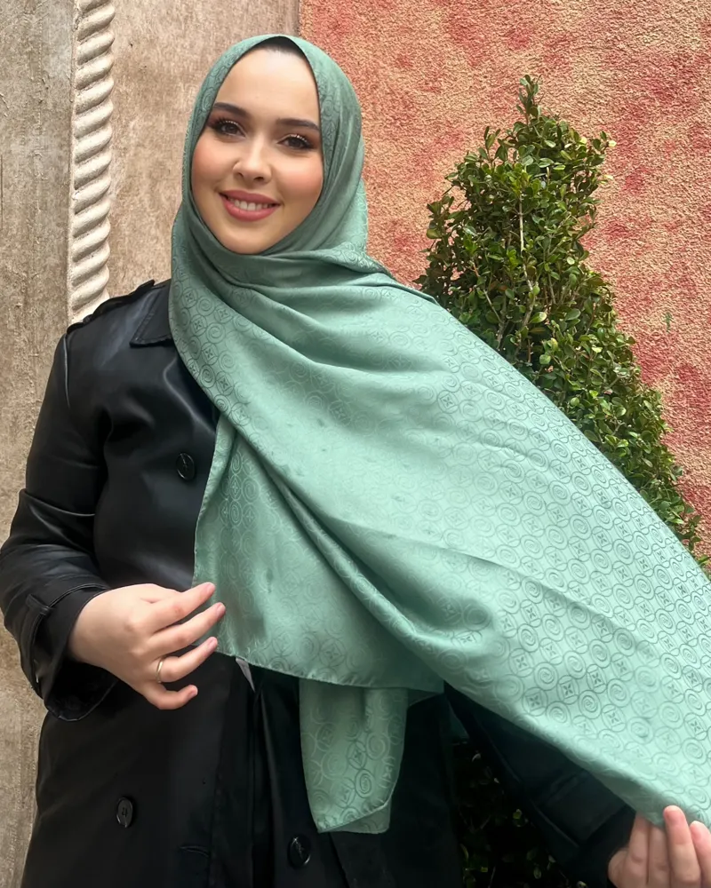 Küf Yeşili Luxe Desen Jakar Şal