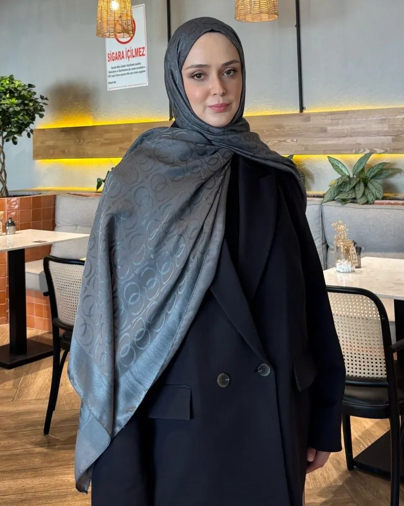 Kül Gri Imannoor Ester Desen Pamuk Jakar Şal