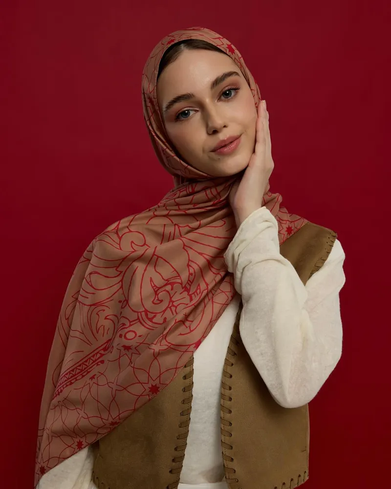 Kum Beji & Nar Çiçeği Efsunlu Desen Şal - 08