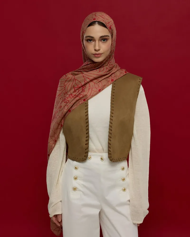 Kum Beji & Nar Çiçeği Efsunlu Desen Şal - 08