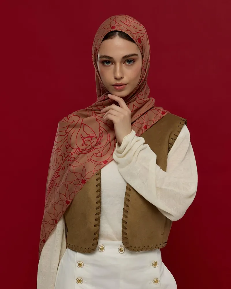 Kum Beji & Nar Çiçeği Efsunlu Desen Şal - 08