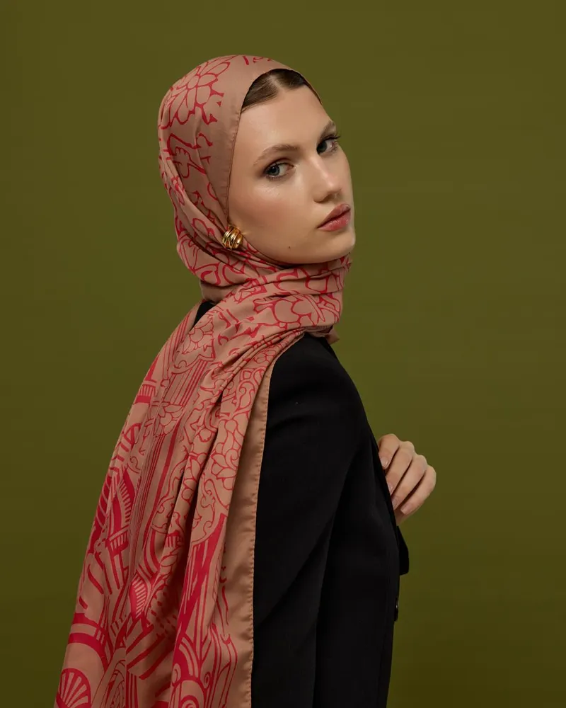 Kum Beji & Nar Çiçeği Harem Rüyası Desen Şal - 08