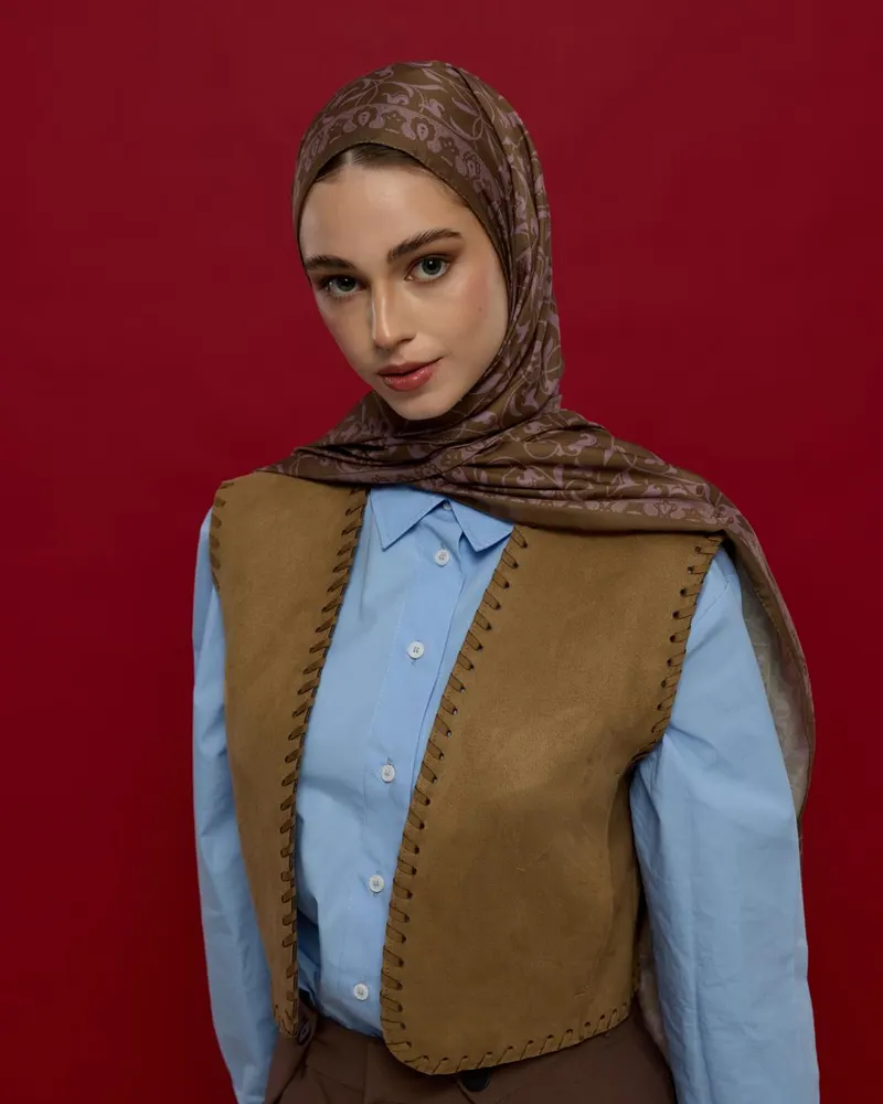 Kumral & Leylak Gölgüsü Lale Bahçesi Desen Şal - 33