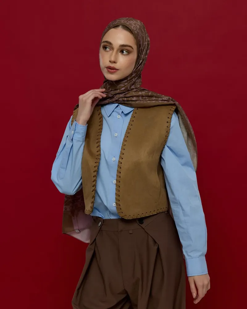 Kumral & Leylak Gölgüsü Lale Bahçesi Desen Şal - 33