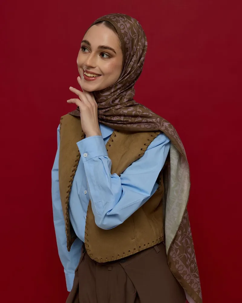 Kumral & Leylak Gölgüsü Lale Bahçesi Desen Şal - 33