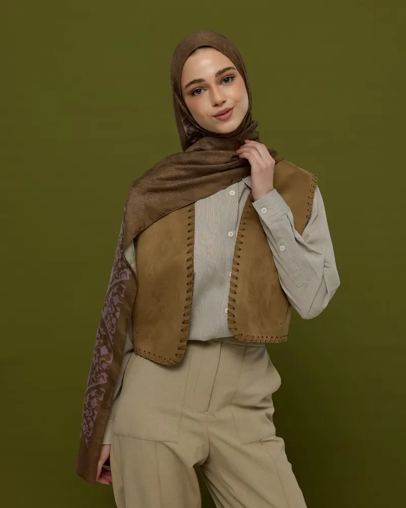 Kumral & Leylak Gölgüsü Saraylı Desen Şal - 33