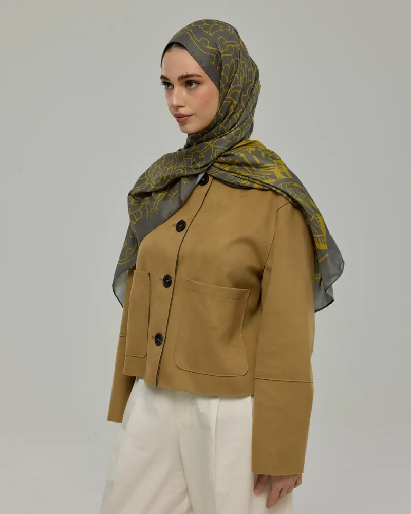 Kurşun Gri & Hasat Sarısı Harem Rüyası Desen Şal - 45