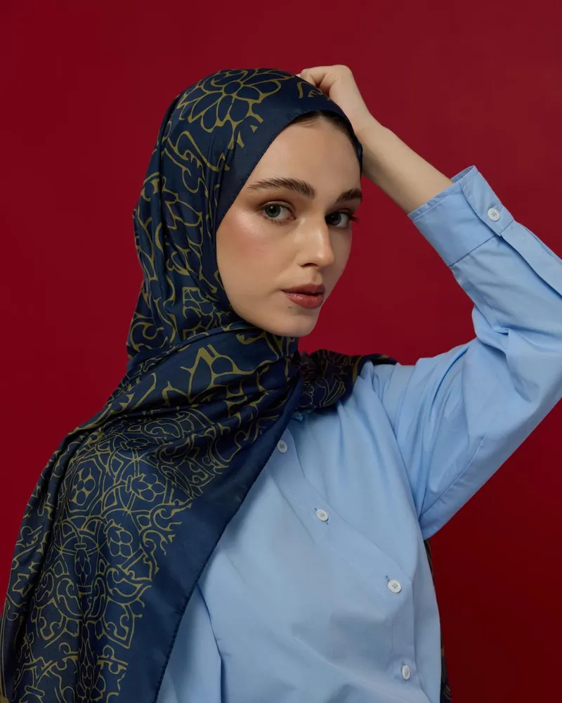 Lacivert & Altın Harem Rüyası Desen Şal - 71