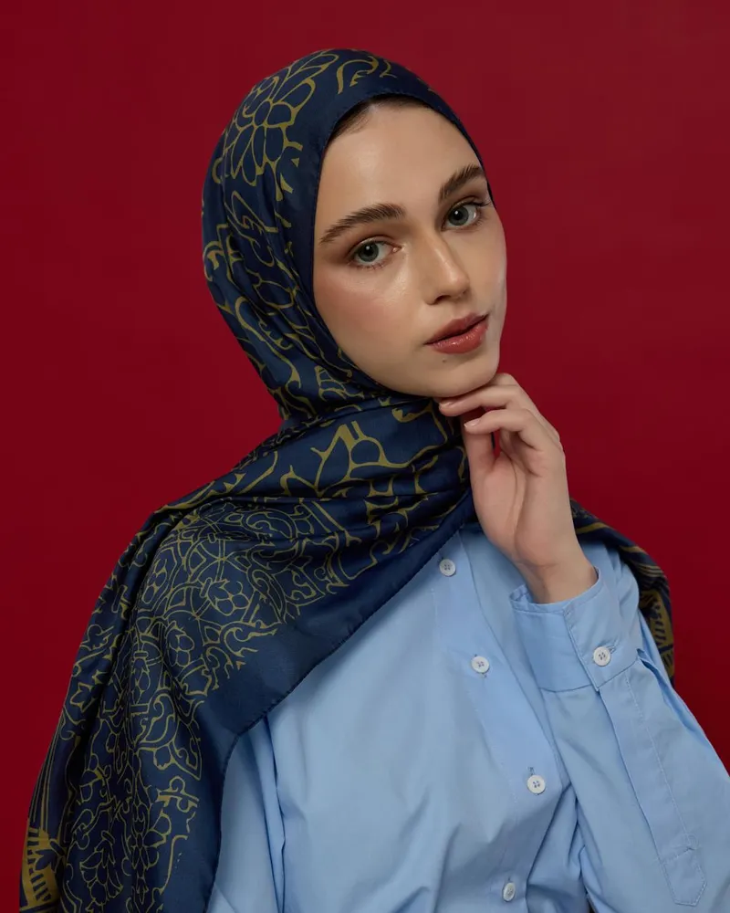 Lacivert & Altın Harem Rüyası Desen Şal - 71