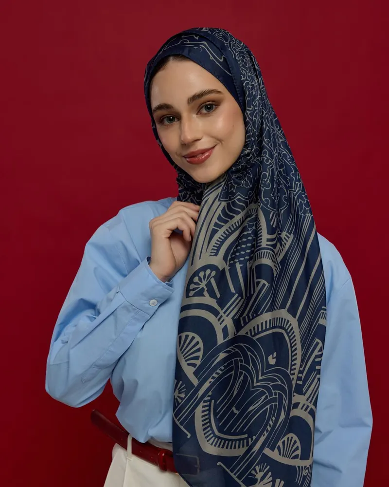 Lacivert & Bej Harem Rüyası Desen Şal - 59