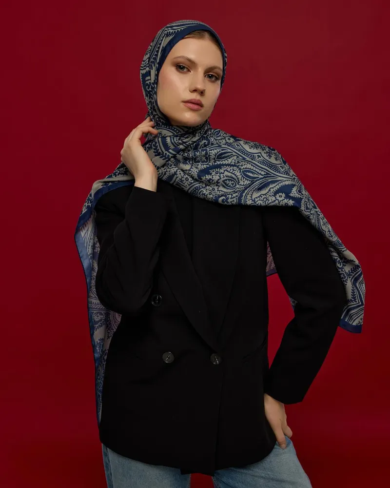 Lacivert & Bej Sultani Desen Şal - 59 · görsel 3
