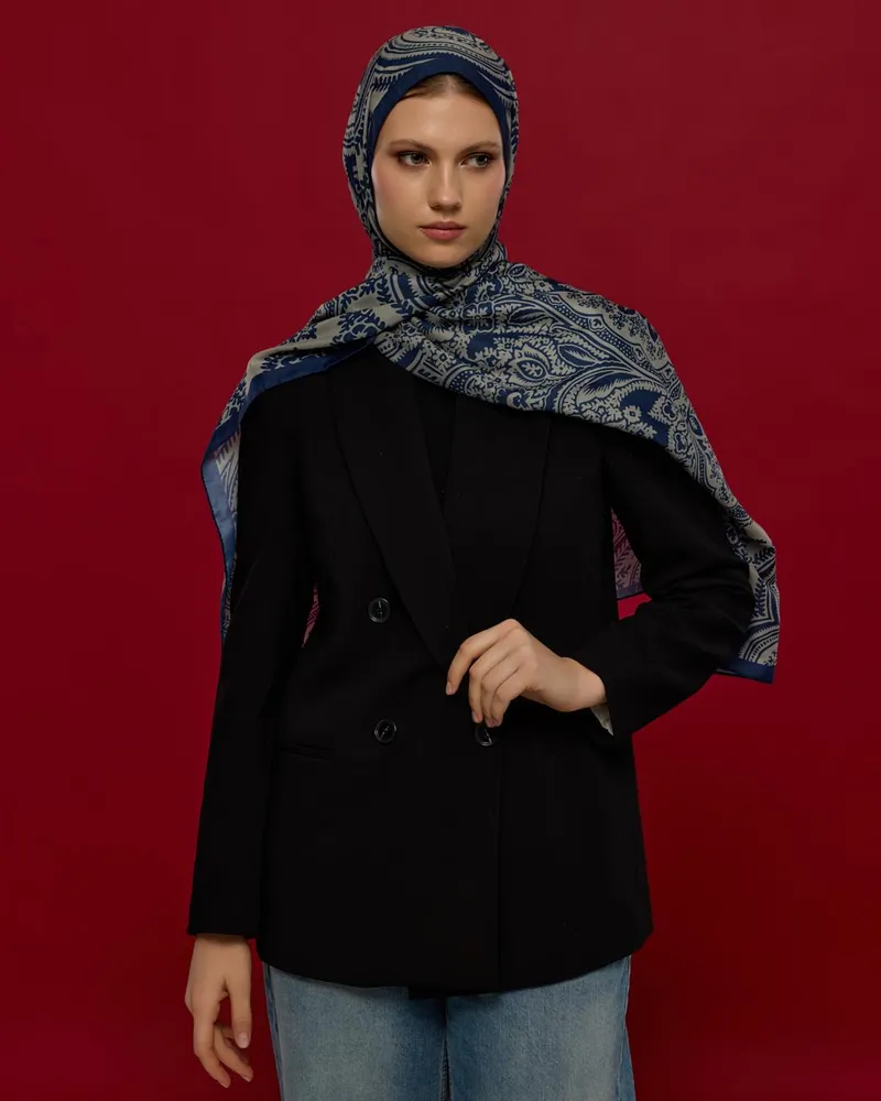 Lacivert & Bej Sultani Desen Şal - 59 · görsel 4