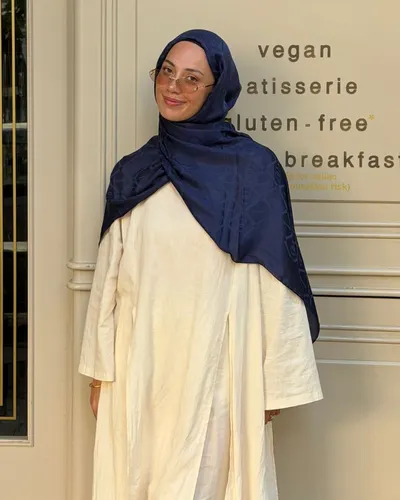 Lacivert Imannoor Armoni Desen Pamuk Jakar Şal · Lacivert Imannoor