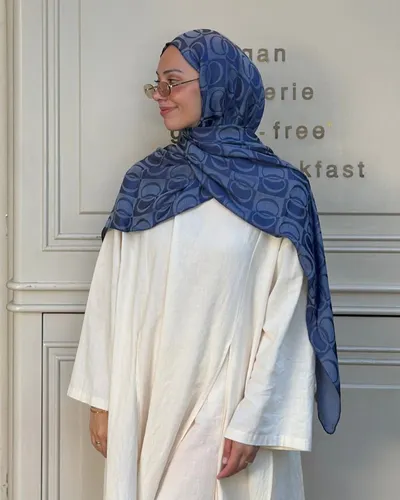 Lacivert Imannoor Büyük Dama Desen Pamuk Jakar Şal · Lacivert Imannoor Büyük