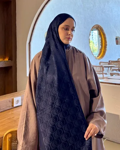 Lacivert Imannoor Küçük Dama Desen Pamuk Jakar Şal · Lacivert Imannoor Küçük