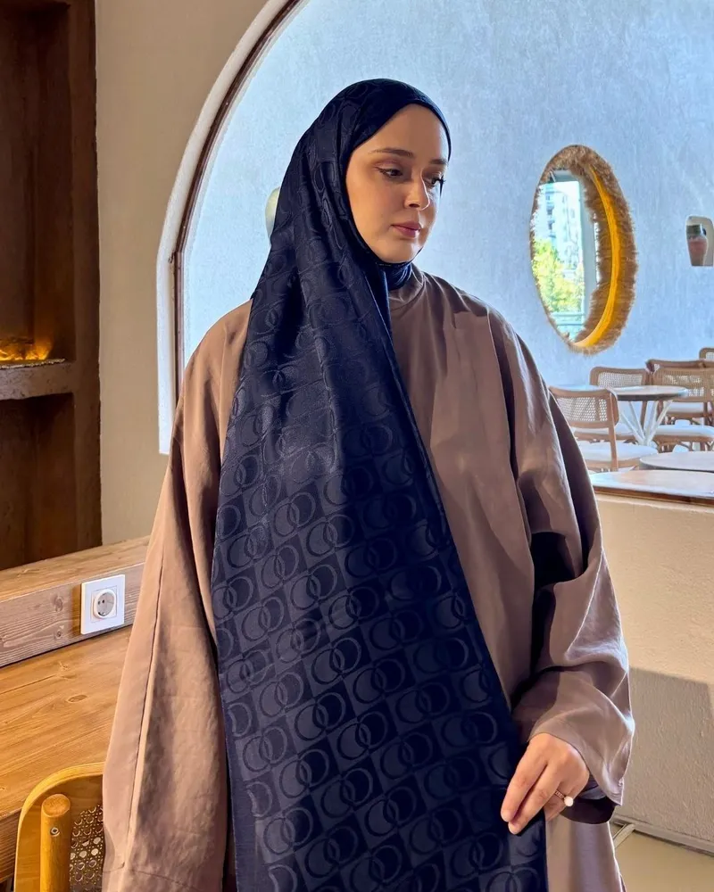 Lacivert Imannoor Küçük Dama Desen Pamuk Jakar Şal