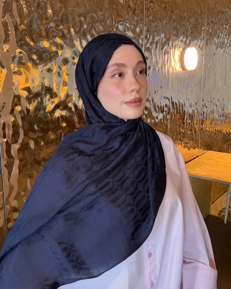 Lacivert Nova Desen Jakar Şal