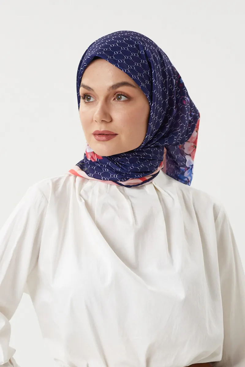 Lacivert - Rose Pamuk Eşarp