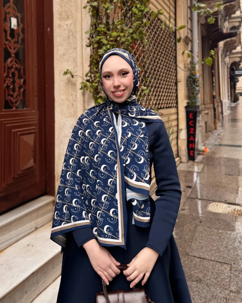 Lacivert Royal Vual İpek Şal