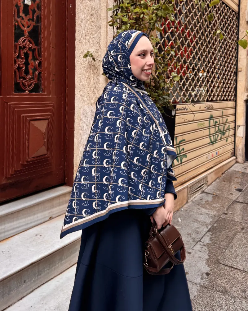 Lacivert Royal Vual İpek Şal