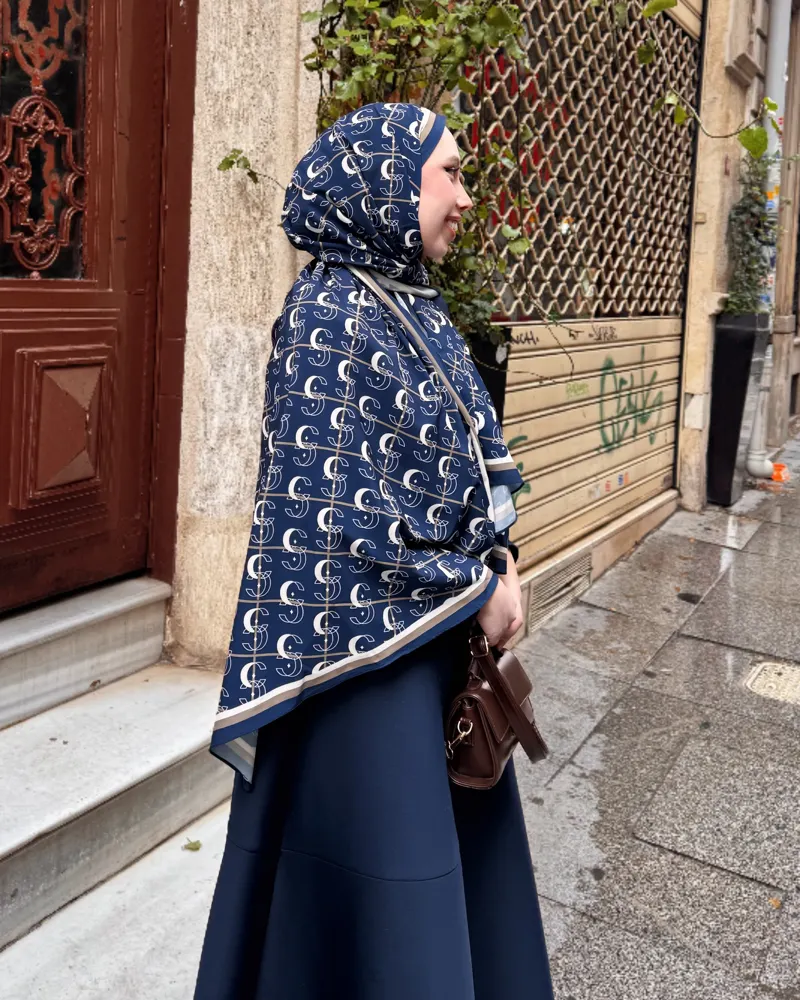 Lacivert Royal Vual İpek Şal