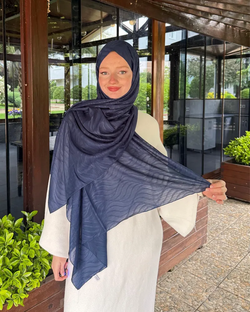 Lacivert Su Yolu Lyocell Bambu Jakar Şal · görsel 4