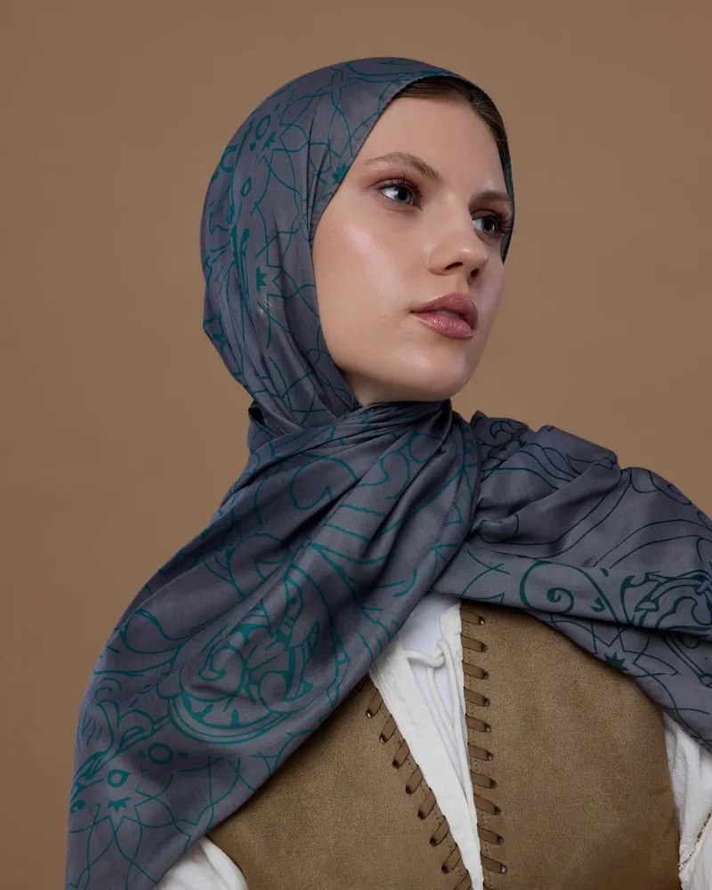 Lavanta Çizgisi & Zümrüt Efsunlu Desen Şal - 54