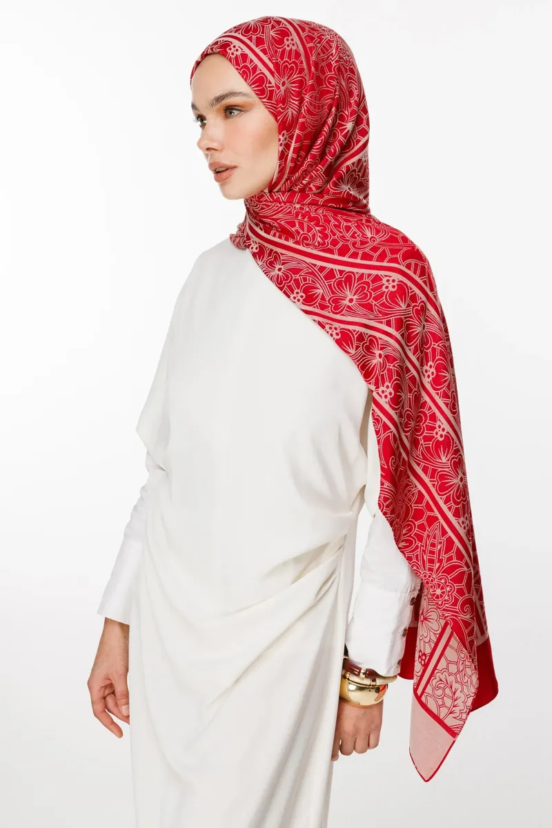 Bordo-Mint Yeşili Lavin Desen Çift Taraflı Şal · görsel 2