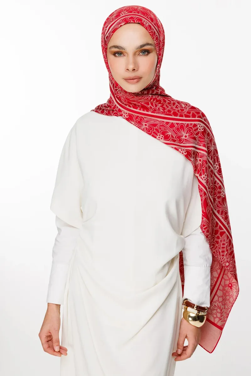 Bordo-Mint Yeşili Lavin Desen Çift Taraflı Şal · görsel 3