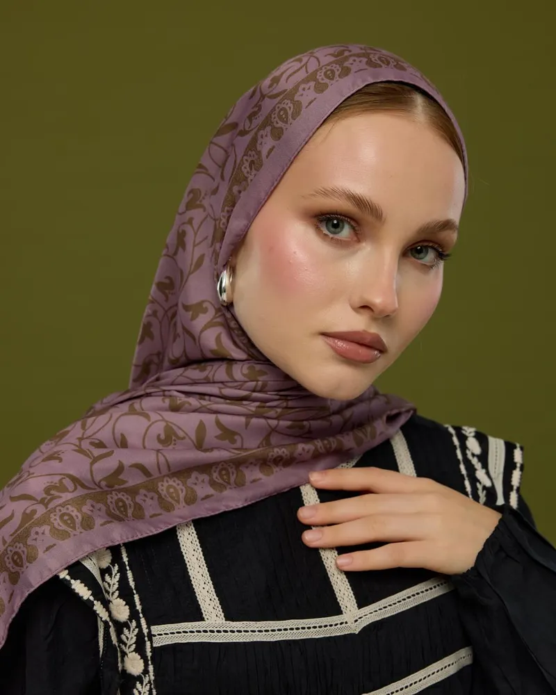 Leylak Gölgüsü & Kumral Lale Bahçesi Desen Şal - 34