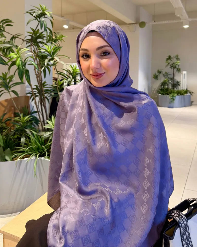 Lila Damier Desen Jakar Şal
