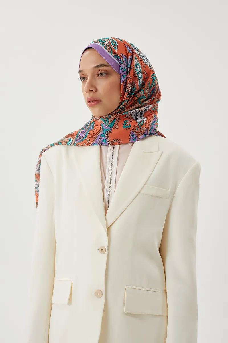 Lila & Turuncu Retro Desen Şal · görsel 4