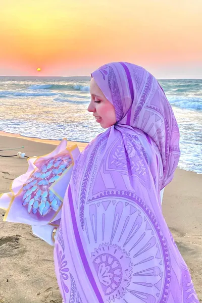 Lila Zümra Desen Pamuk Vual Şal · Lila