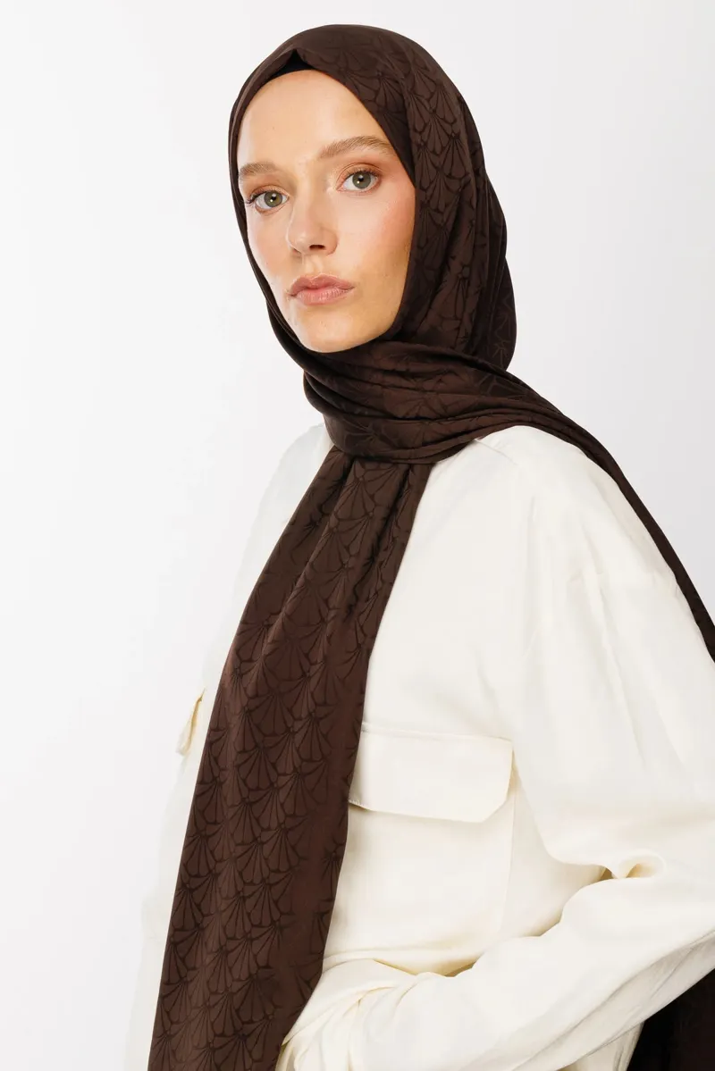 Acı Kahve Lotus Desen İpeksi Jakar Şal · görsel 3