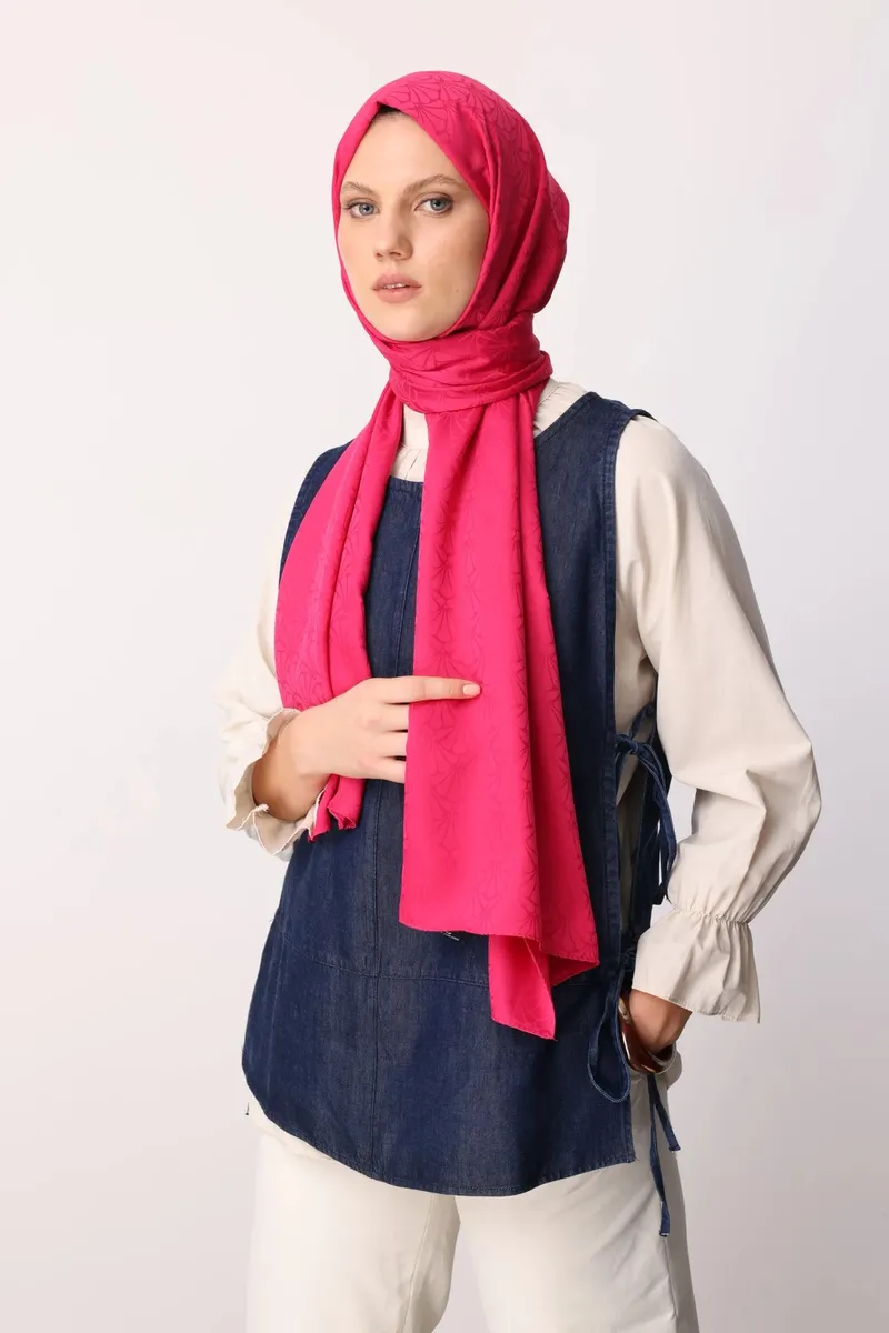Fuşya Lotus Desen İpeksi Jakar Şal