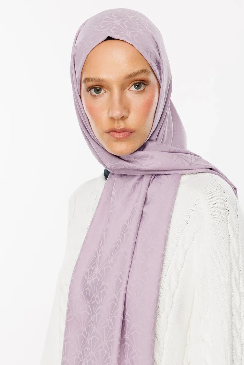 Lila Lotus Desen İpeksi Jakar Şal