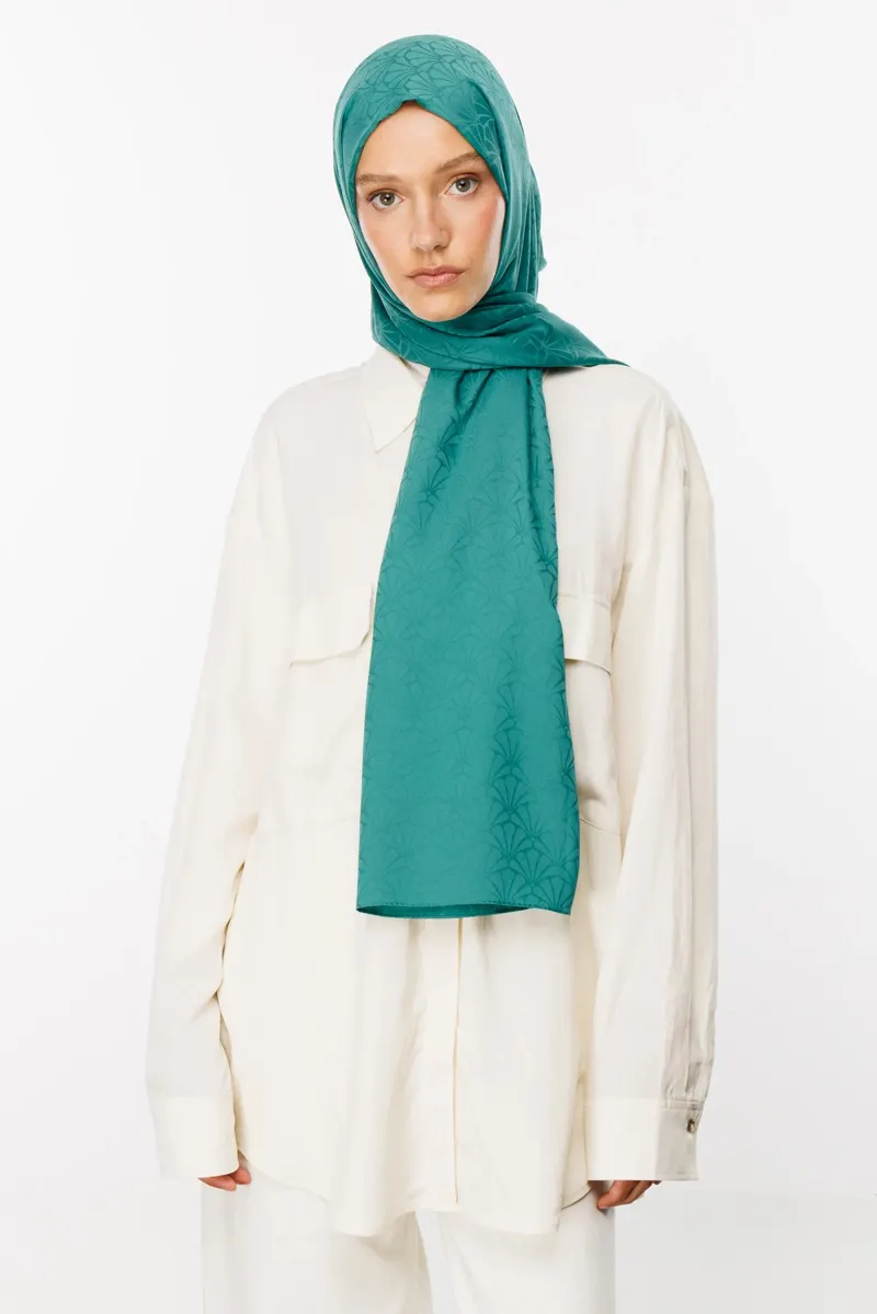 Mint Yeşili Lotus Desen İpeksi Jakar Şal · görsel 3