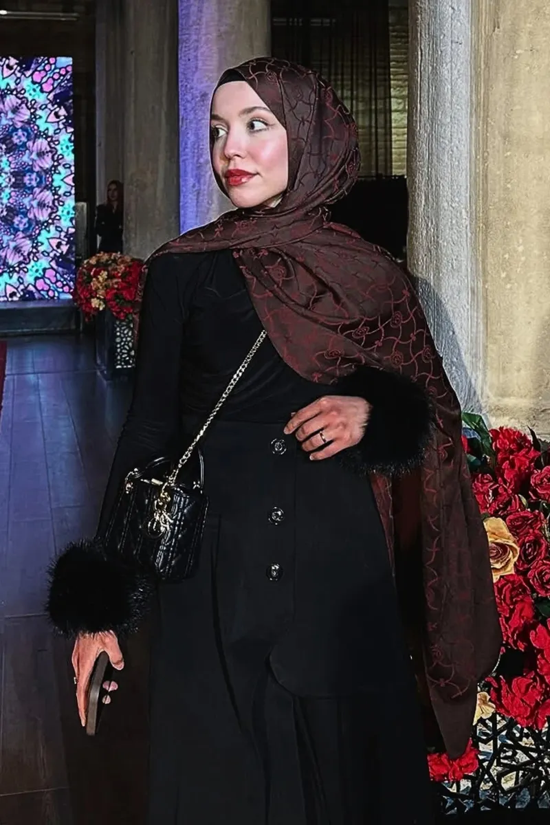 Acı Kahve-Kahve Marrakech Desen Çift Taraflı Şal