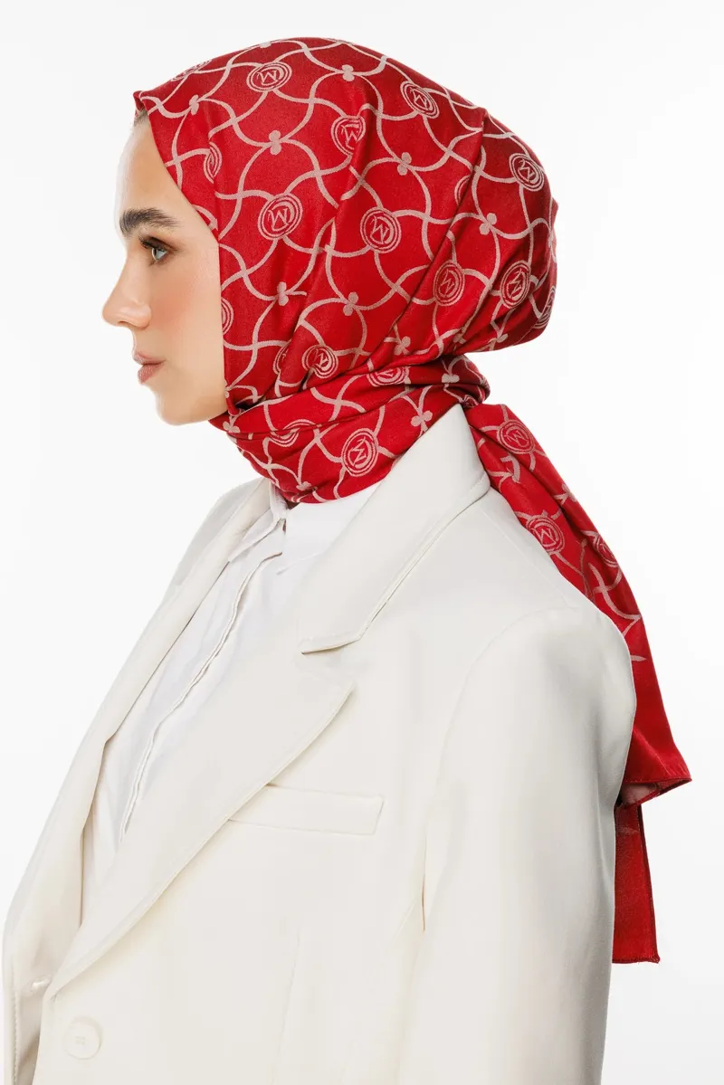 Bordo-Mint Yeşili Marrakech Desen Çift Taraflı Şal